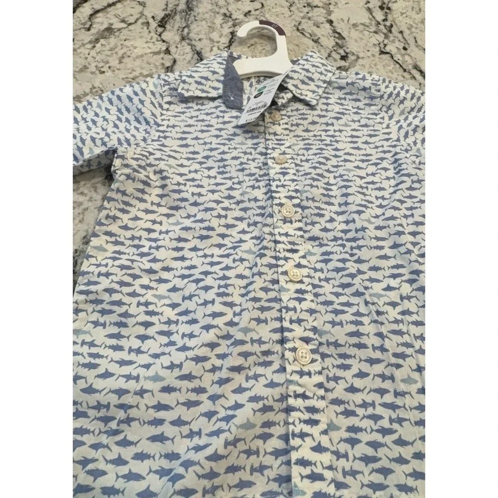 NEW toddler boys size 2T Osh Kosh B'Gosh white with blue sharks collared button